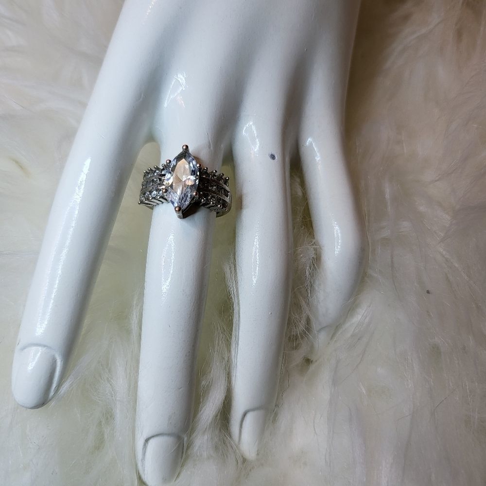 Sterling Silver Marquee Cubic Zirconia Ring Size 6